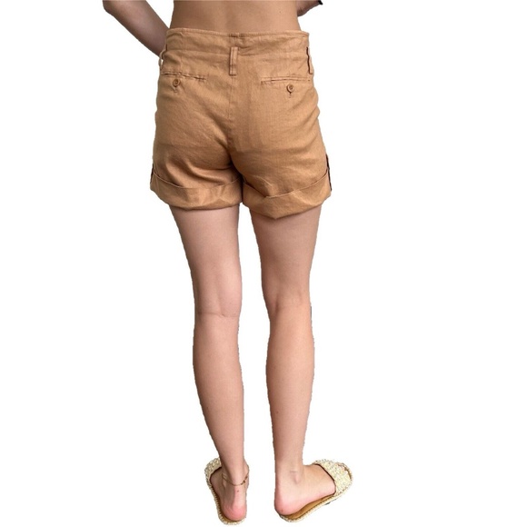 NWT Laundry Shelli Segal Linen Shorts Khaki Paper Bag Belt Loops Cuffed Size 6 - Picture 2 of 6